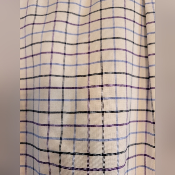 Stafford Travel Wrinkle-Free Oxford in White w/ Blue Check - Picture 3 of 4